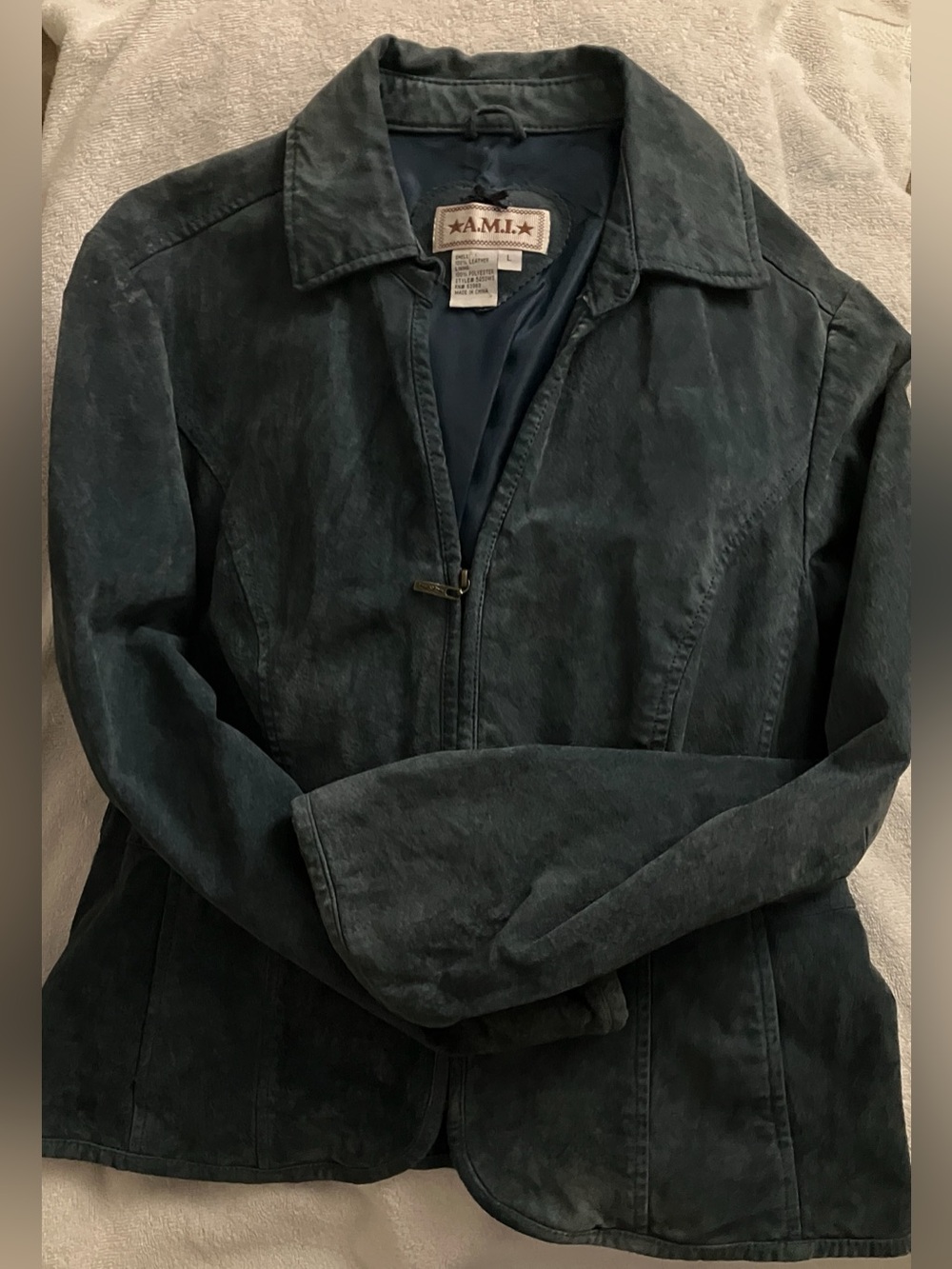 A.M.I. Women's Teal Suede Zip-Front Jacket